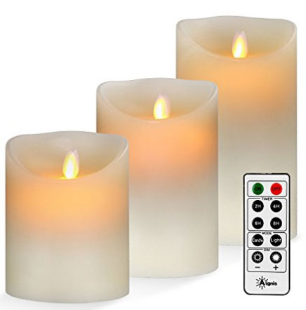 Battery Candle, Super Long Battery Life Flameless Candles C Cell Battery 400 Hours Lighting Set( 5/6/7) with 10-key Remote Control with 24-hour Timer Function By Aignis