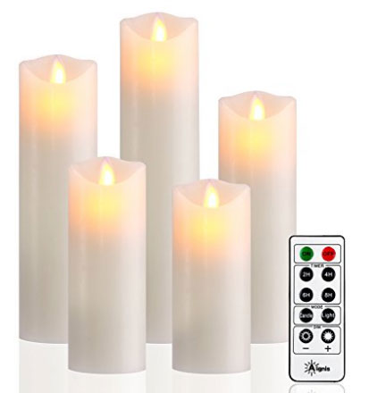 Battery Candles,Flameless Candles Realistic Moving Set of 5 ( 5/6/7/8/9) Flickering Candles with 10-key Remote Control with 24-hour Timer Function by Aignis